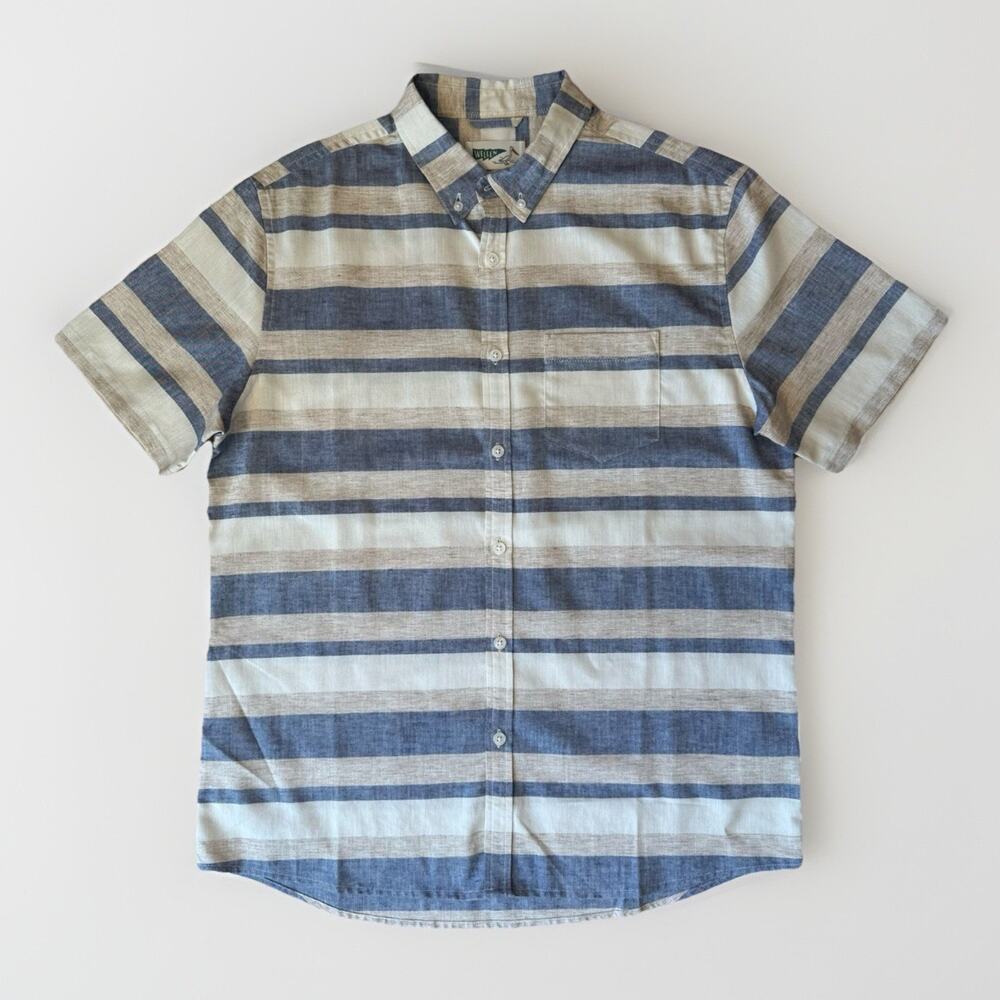 Wellen Wrinkle Free Linen Shirt Medium Blue Multicolor Striped Summer New York